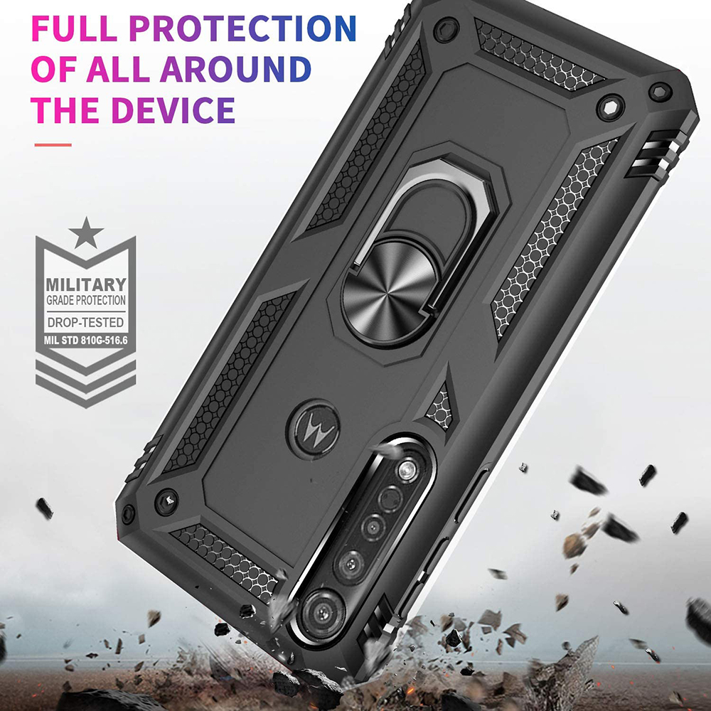 Protectores para celular  para Motorola  Moto G8 Plus Funda reforzada con anillo v2 Negro
